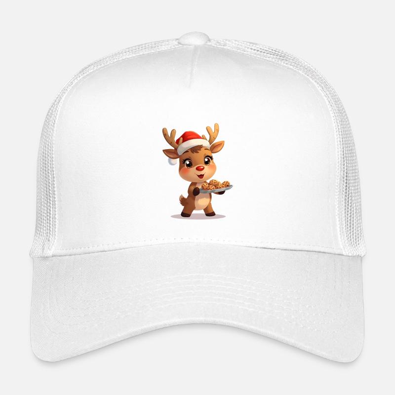 Reindeer with Santa hat and biscuits - Kids’ Trucker Cap - white