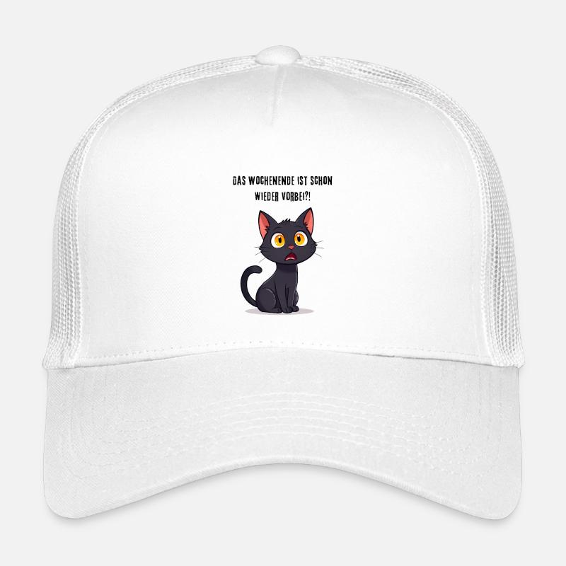 Schwarze Katze Lustiger Spruch Wochenende vorbei - Kinder Trucker-Cap - Weiß