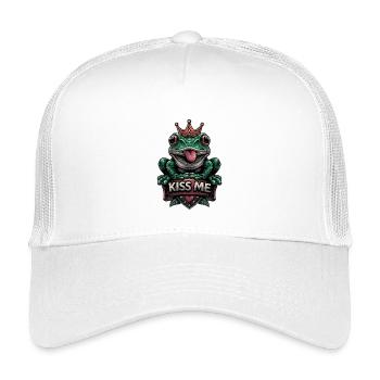 grüner frecher Frosch mit Krone und Text "Kiss me" - Kinder Trucker-Cap - Weiß - Vorne