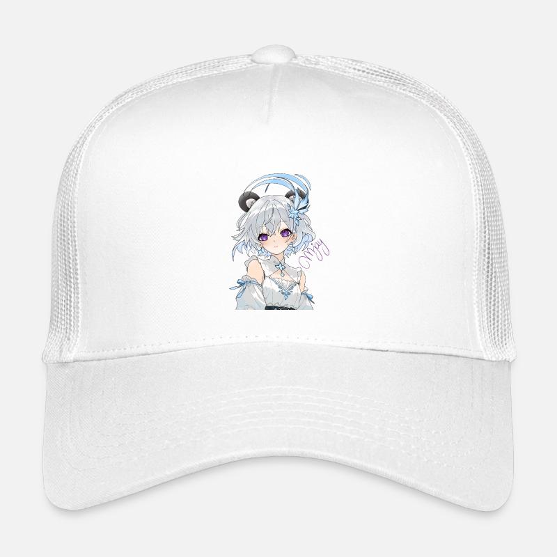 Blauweißes Anime-Mädchen mit Blüten - Kinder Trucker-Cap - Weiß