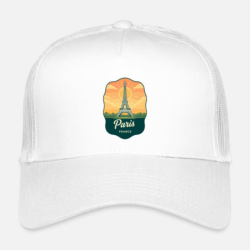 Pariser Eiffelturm Frankreich Retro Sonnenuntergangsabzeichen Kinder Trucker-Cap