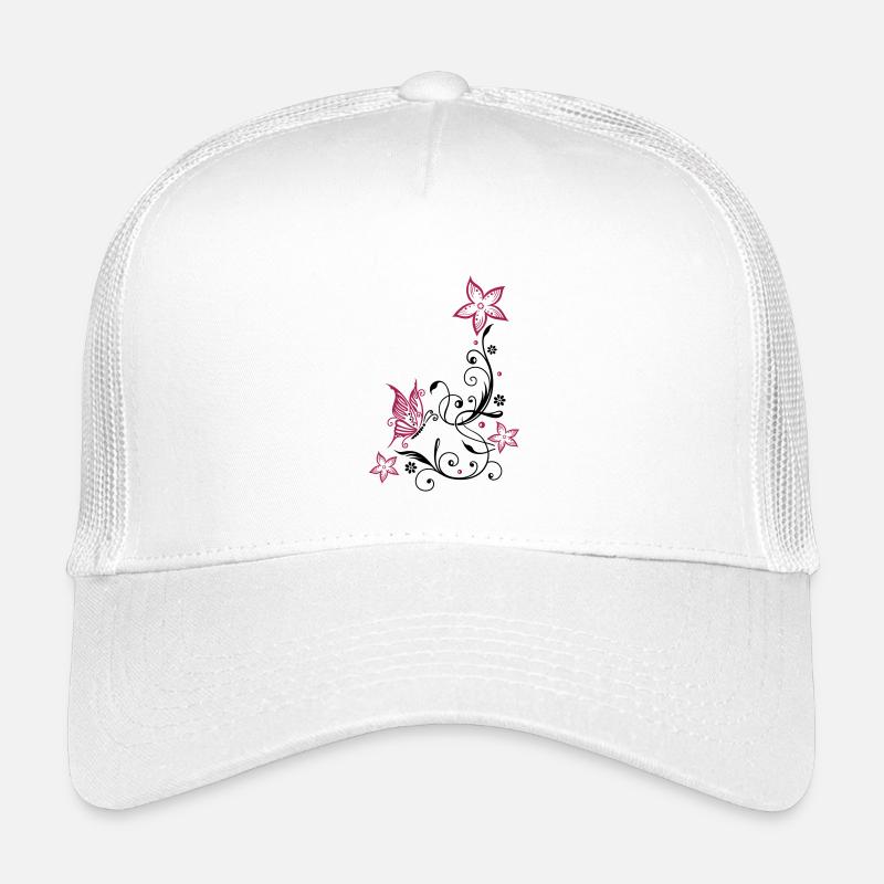 Florale Ranke mit Blüten und Schmetterling Kinder Trucker-Cap