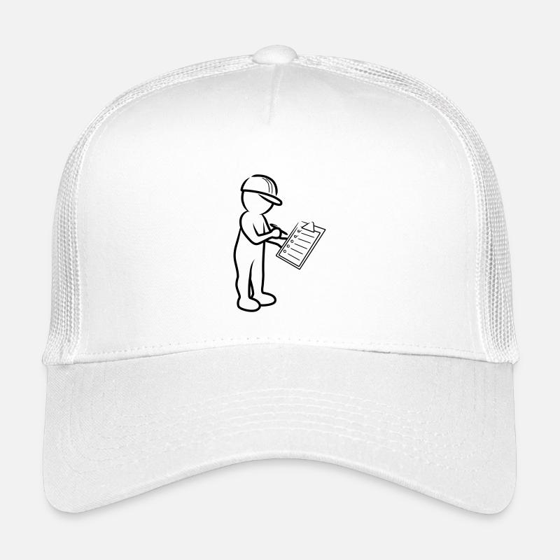 Männchen mit Helm und Checkliste auf Baustelle Kinder Trucker-Cap