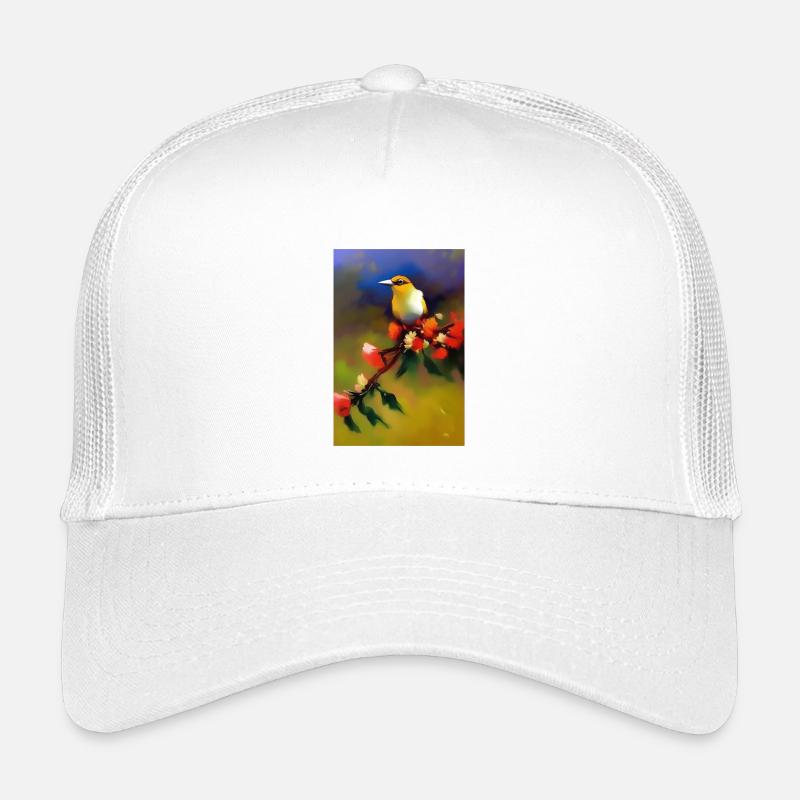 Oiseau sur branche avec des fleurs colorées Casquette trucker enfant