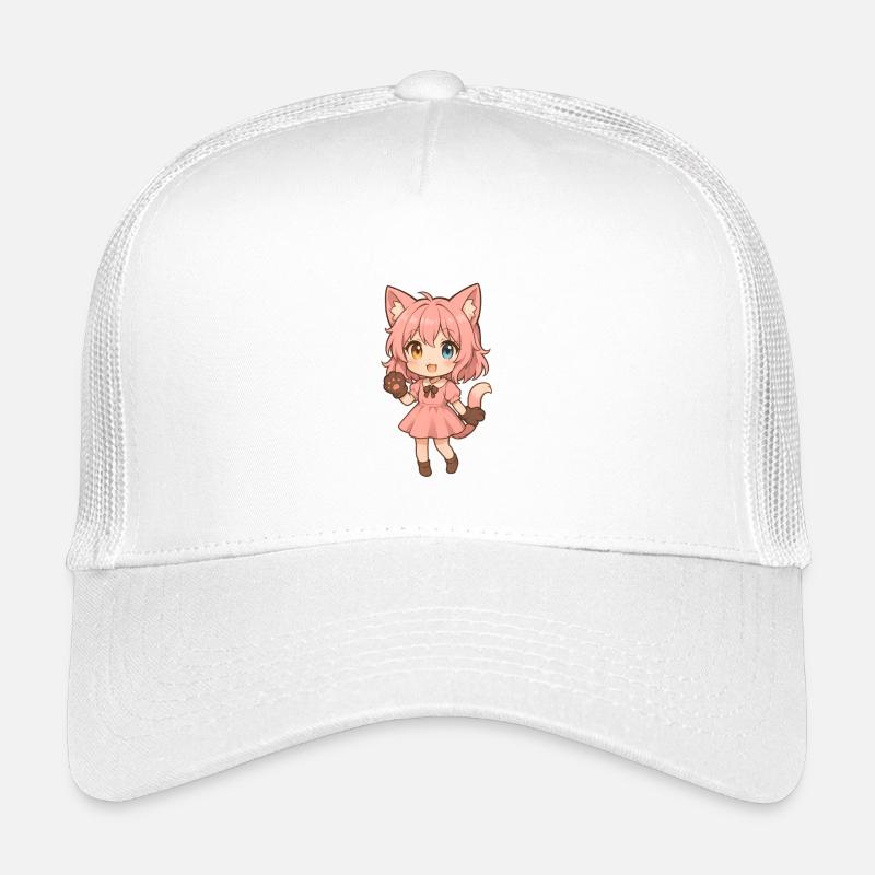 Kawaii Neko Girl – Chibi-Katzenmädchen Design - Kinder Trucker-Cap - Weiß
