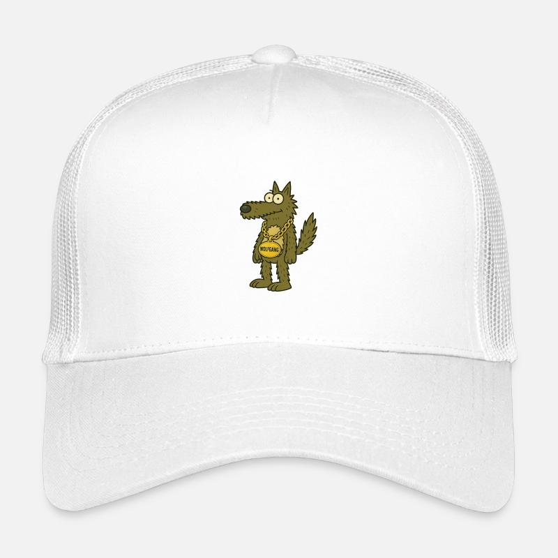 Cool cartoon wolf with gold chain – "WOLFGANG" Kids’ Trucker Cap