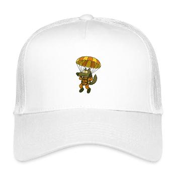 Wolfgang Wolf Funny cartoon wolf with parachute - Kids’ Trucker Cap - white - Front