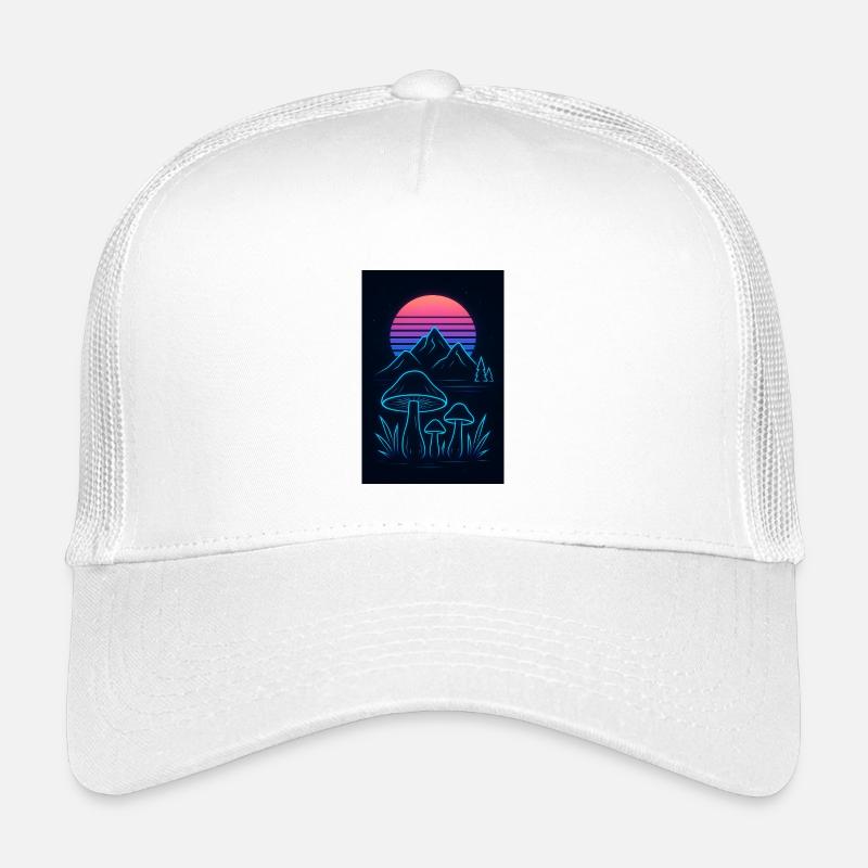 Neon mushroom landscape at sunset Kids’ Trucker Cap