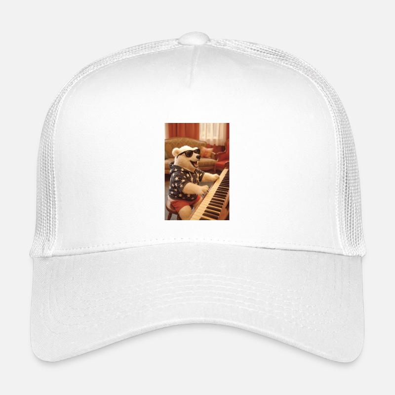 Bär im Sternen-Hoodie mit Sonnenbrille - Kinder Trucker-Cap - Weiß
