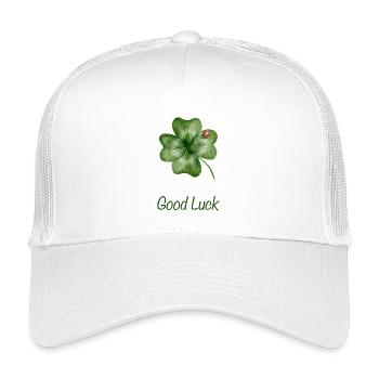 Good Luck – Shamrock with Ladybug - Kids’ Trucker Cap - white - Front