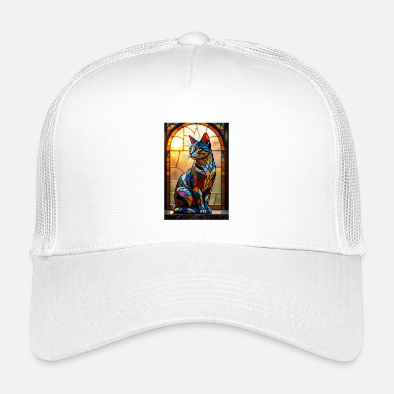 Gato Art Deco in buntem Buntglas - Kinder Trucker-Cap - Weiß