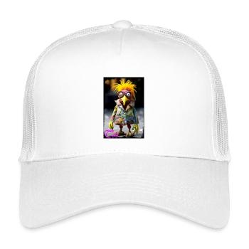 Humorous bird artist doll with colorful hairstyle - Kids’ Trucker Cap - white - Front