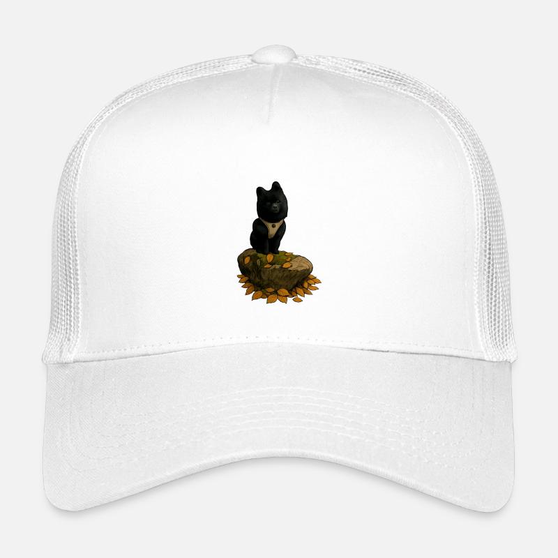 Black Spitz Dog on Tree Trunk - Kids’ Trucker Cap - white