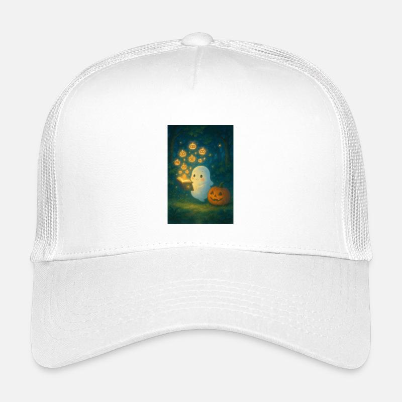 Halloween Ghost with Pumpkin Kids’ Trucker Cap