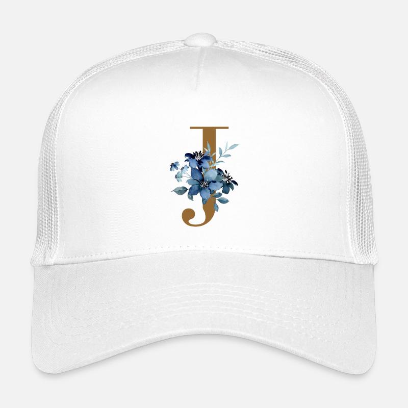 Florales J – Goldener Buchstabe mit Blüten - Kinder Trucker-Cap - Weiß