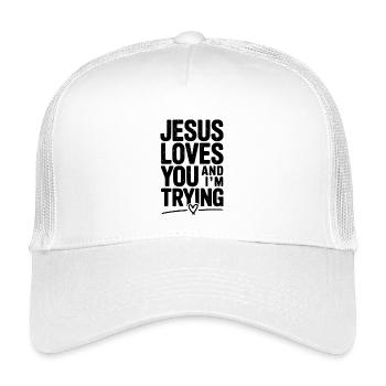 Jesus liebt dich und ich versuche es - Kinder Trucker-Cap - Weiß - Vorne