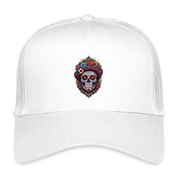 Tête de mort mexicaine Dia de Muertos Sugar skull - Casquette trucker enfant - blanc - Devant