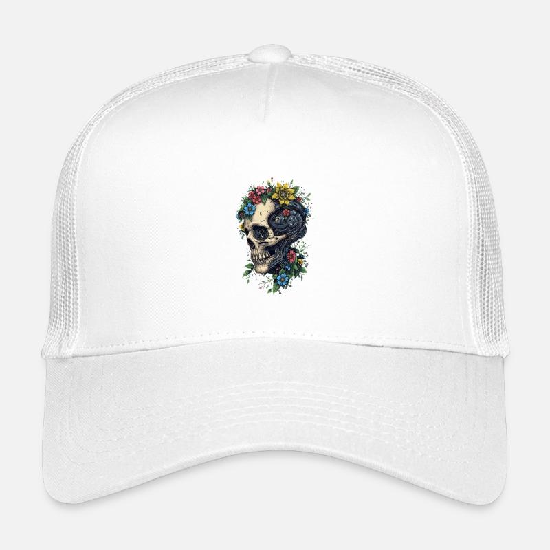 Blumen-Schädel- und Steampunk-Maschine - Kinder Trucker-Cap - Weiß