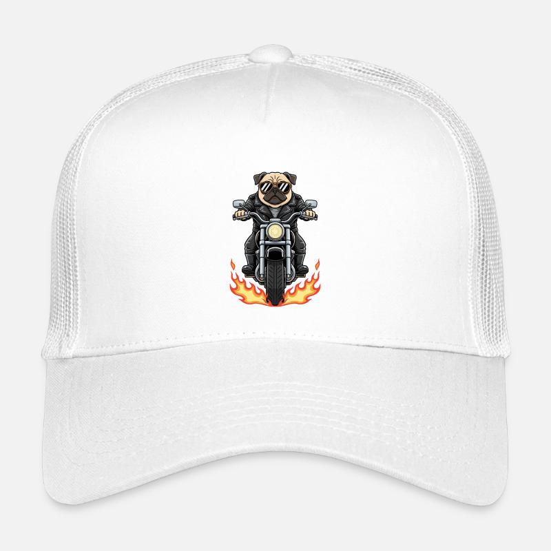 Cool Biker Pug Motorradflammen Kinder Trucker-Cap