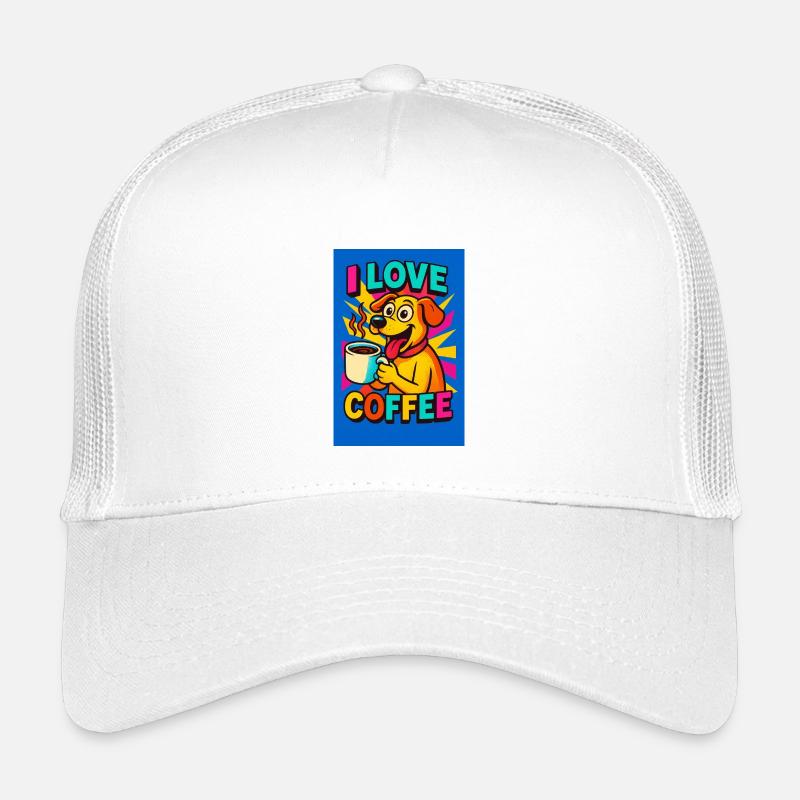 Dessin animé J’adore le chien au café Casquette trucker enfant