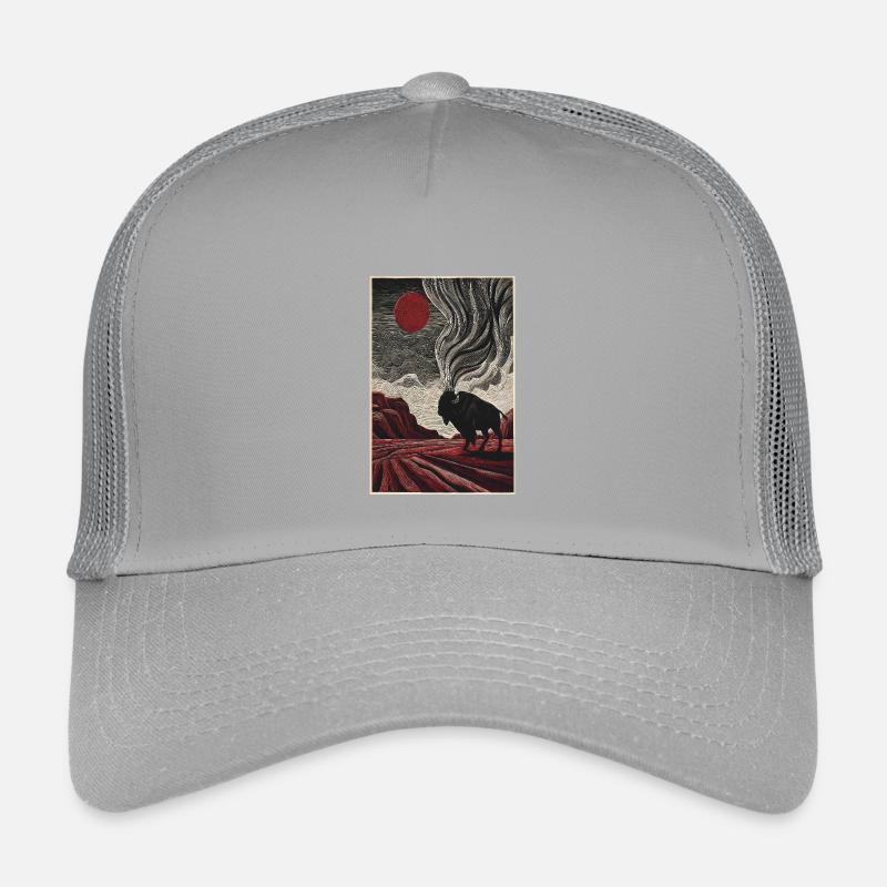 Bisons sous le soleil cramoisi dans un paysage gravé Casquette trucker enfant