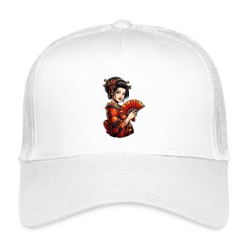Geisha im roten Kimono mit Fächer - Kinder Trucker-Cap - Weiß - Vorne