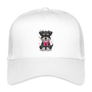 Cute dog with pink bow and hearts - Kids’ Trucker Cap - white - Front