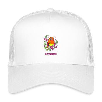 Rotkehlchen Neon Poppig – Der Vogelgarten - Kinder Trucker-Cap - Weiß - Vorne