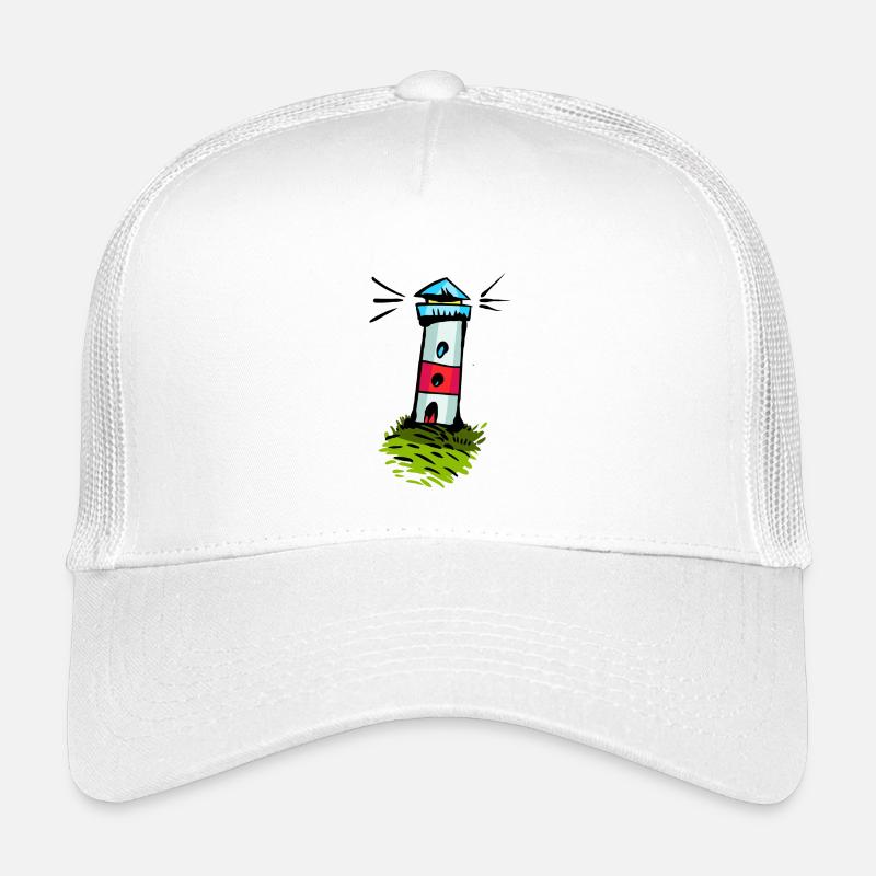 Bunter Leuchtturm auf Grünhügel - Kinder Trucker-Cap - Weiß