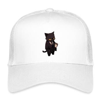Kater im Anzug mit Kaffee - Kinder Trucker-Cap - Weiß - Vorne