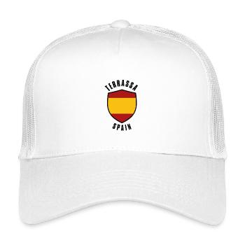 Spanisches Flaggenschild in rot-gelb-rotem Band - Kinder Trucker-Cap - Weiß - Vorne