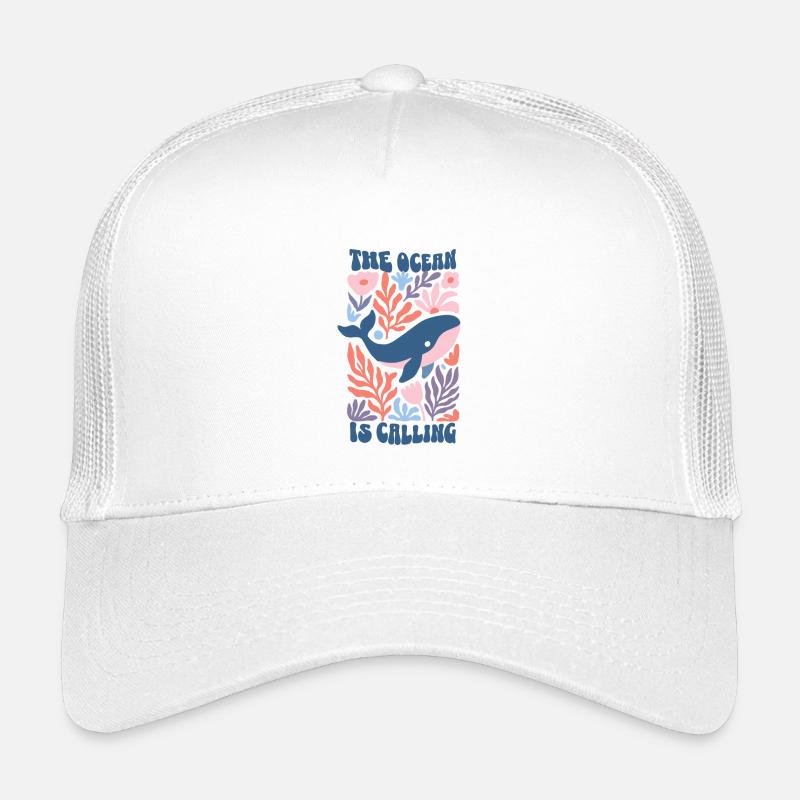 The Ocean Is Calling - Retro Whale Boho Flowers Kids’ Trucker Cap