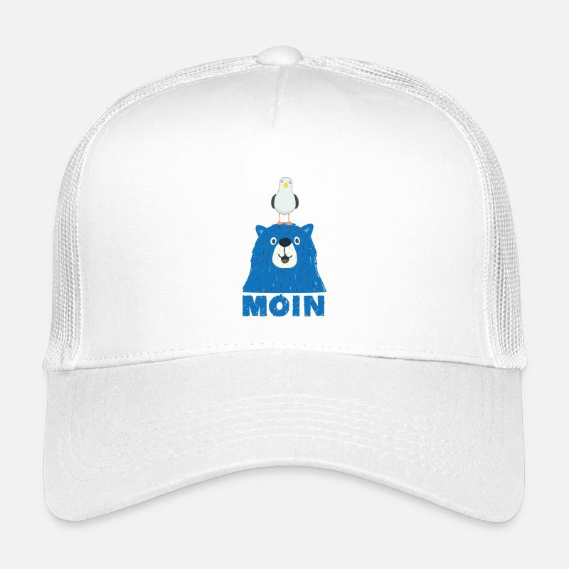Blauer Bär mit Möwe Kopf Moin Hamburger Dialekt  - Kinder Trucker-Cap - Weiß