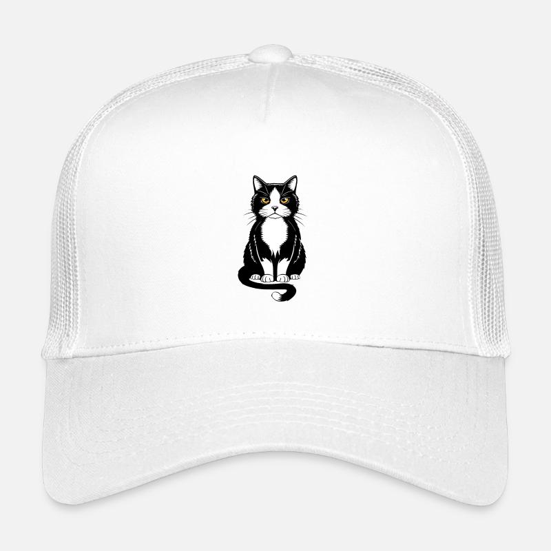 Illustration einer schwarz-weißen Katze mit gelben Augen - Kinder Trucker-Cap - Weiß