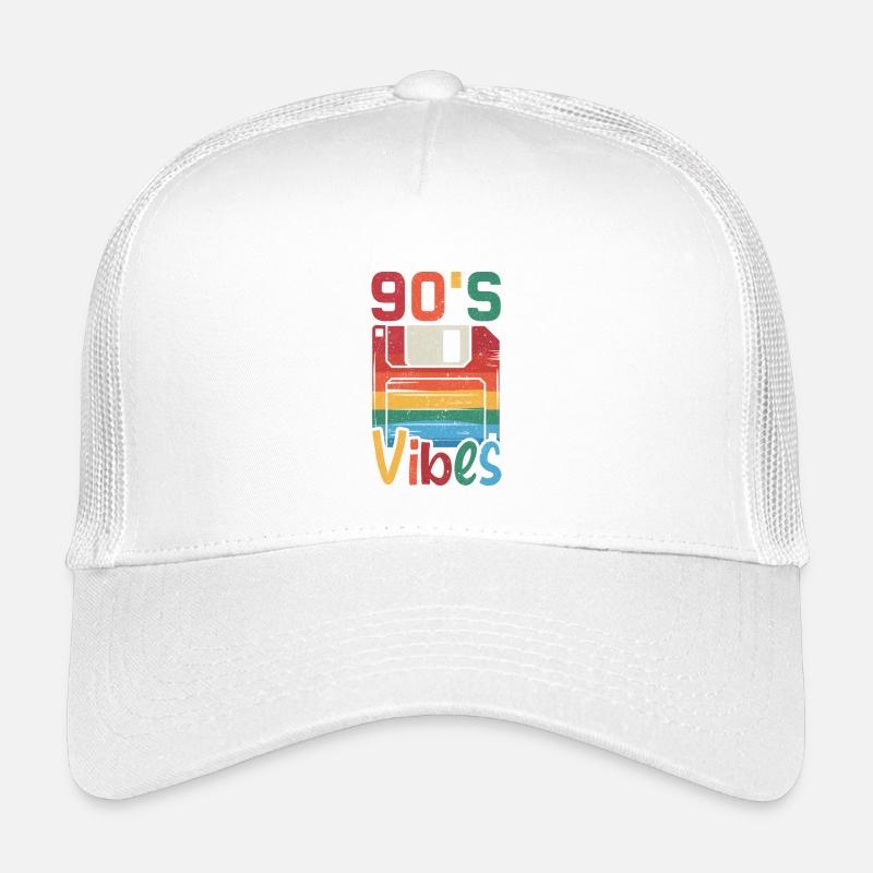 90's Vibes – Retro Design mit Vintage Floppy Disk - Kinder Trucker-Cap - Weiß