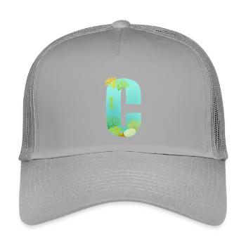 Récif de corail C lettre Design bleu vert Turquoise - Casquette trucker enfant - gris clair - Devant