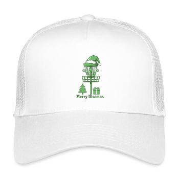 Merry Discsmas Disc Golf Basket Christmas Tree - Kids’ Trucker Cap - white - Front