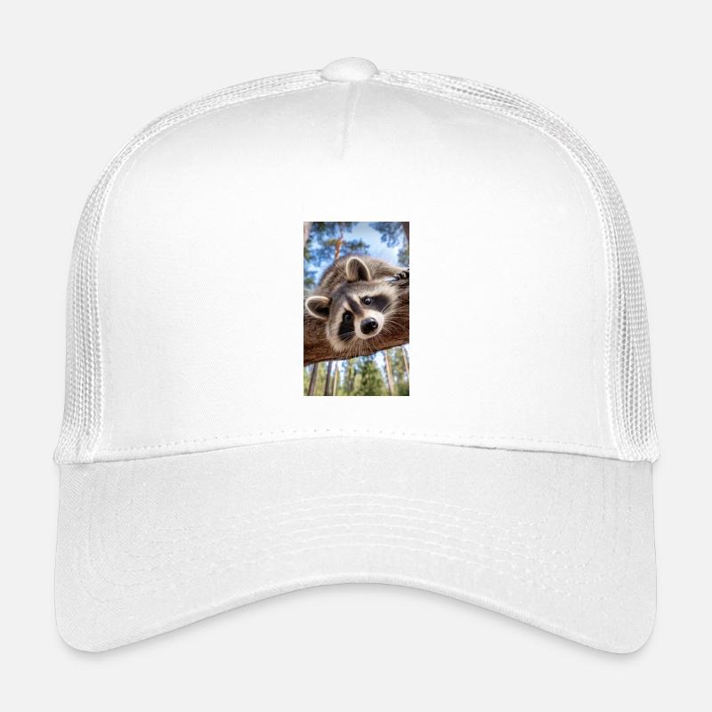 Neugieriger Waschbär am Baumast - Kinder Trucker-Cap - Weiß