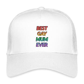 Best Gay Mum Ever Bold Rainbow Text LGBT Pride - Kids’ Trucker Cap - white - Front