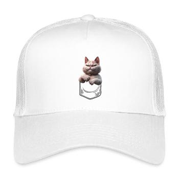 Chat à l’air diabolique dans la poche de poitrine - Casquette trucker enfant - blanc - Devant