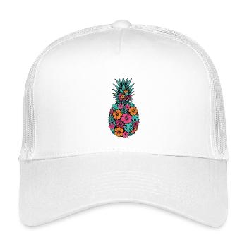 Neon Tropical Pineapple Flower Pattern - Kids’ Trucker Cap - white - Front