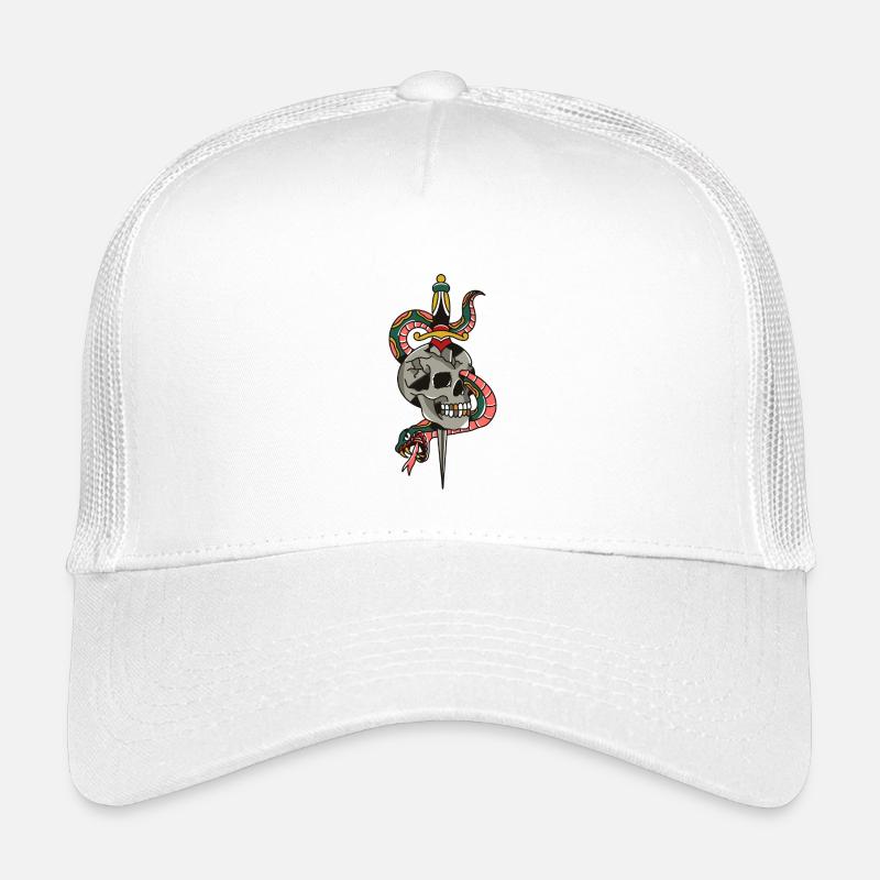 Skull Dagger Snake Tattoo Illustration - Kinder Trucker-Cap - Weiß