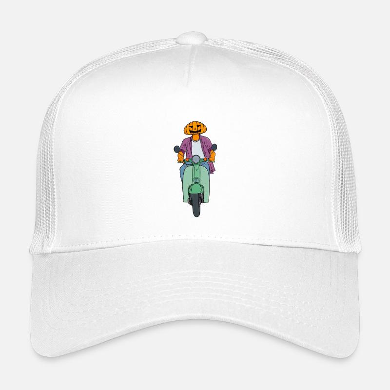 Pumpkin Rider on Mint Scooter - Kids’ Trucker Cap - white