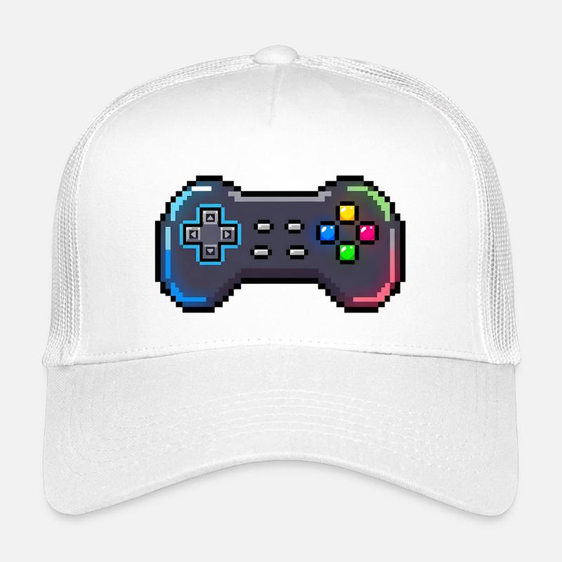 Retro-Gamepad Neon-Pixelstil - Kinder Trucker-Cap - Weiß