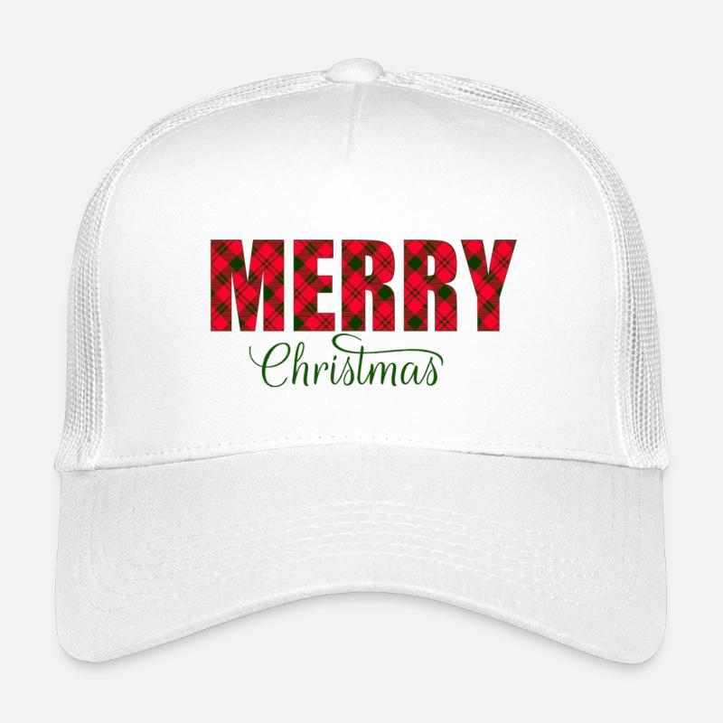 Merry Christmas Plaid Script Kinder Trucker-Cap