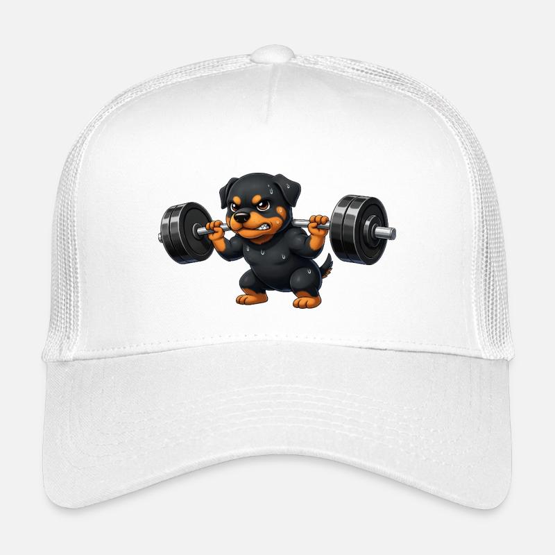 Rottweiler Weightlifting Barbell Training Workout Kids’ Trucker Cap