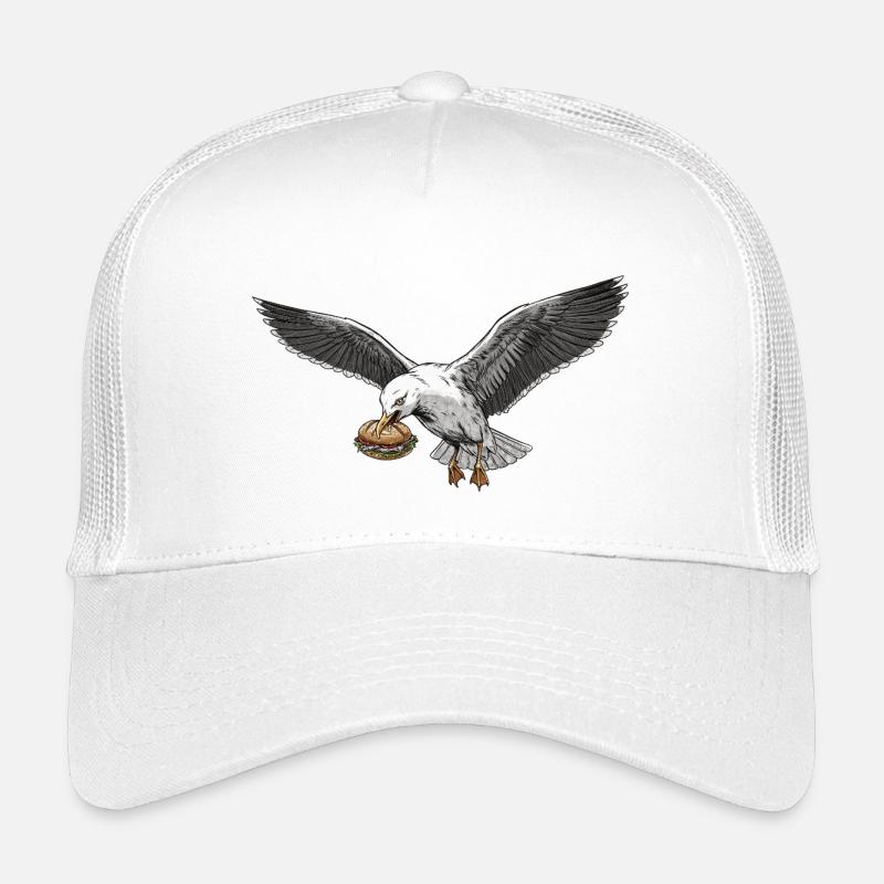 Mouette drôle vole un rouleau de poisson sur la plage Casquette trucker enfant