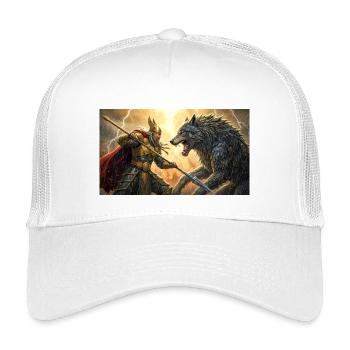 Odin stellt sich Fenrir in der letzten Schlacht ragnarök nordische s - Kinder Trucker-Cap - Weiß - Vorne