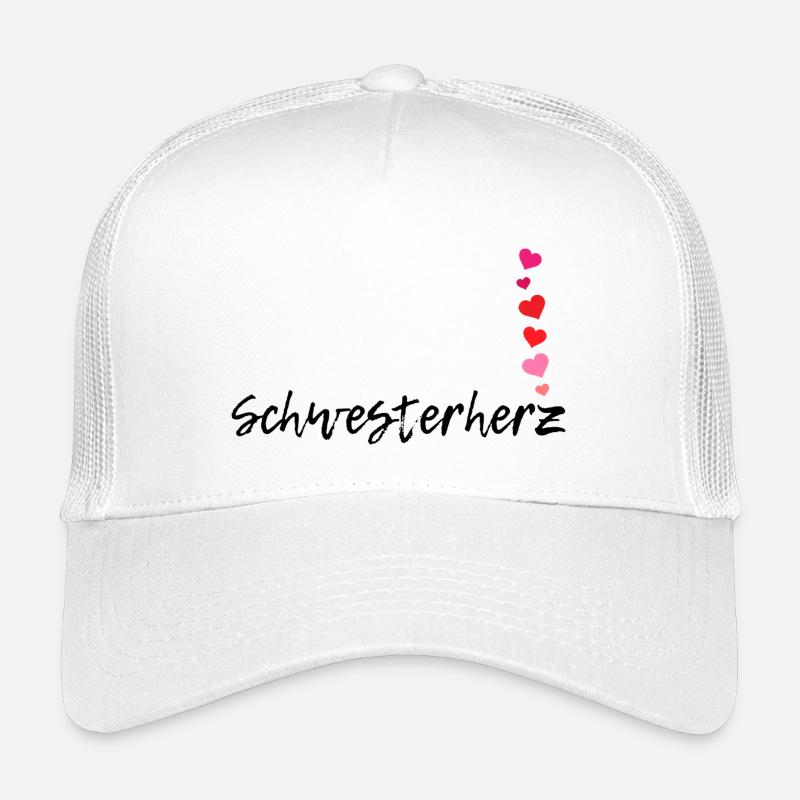 Schwesterherz Schriftzug Schwester Liebe Herzen - Kinder Trucker-Cap - Weiß
