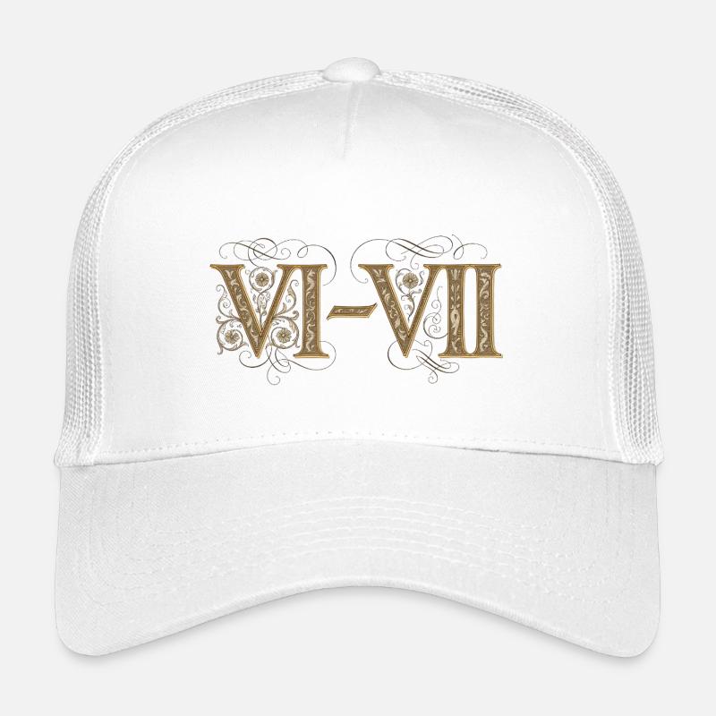 6 and 7: VI–VII Ornamental Roman numerals Kids’ Trucker Cap